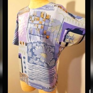VINTAGE ABSTRACT PRINT TOP BLOUSE CAVIAR 80S RETRO 90S HIPSTER ARTISTIC PURPLE M